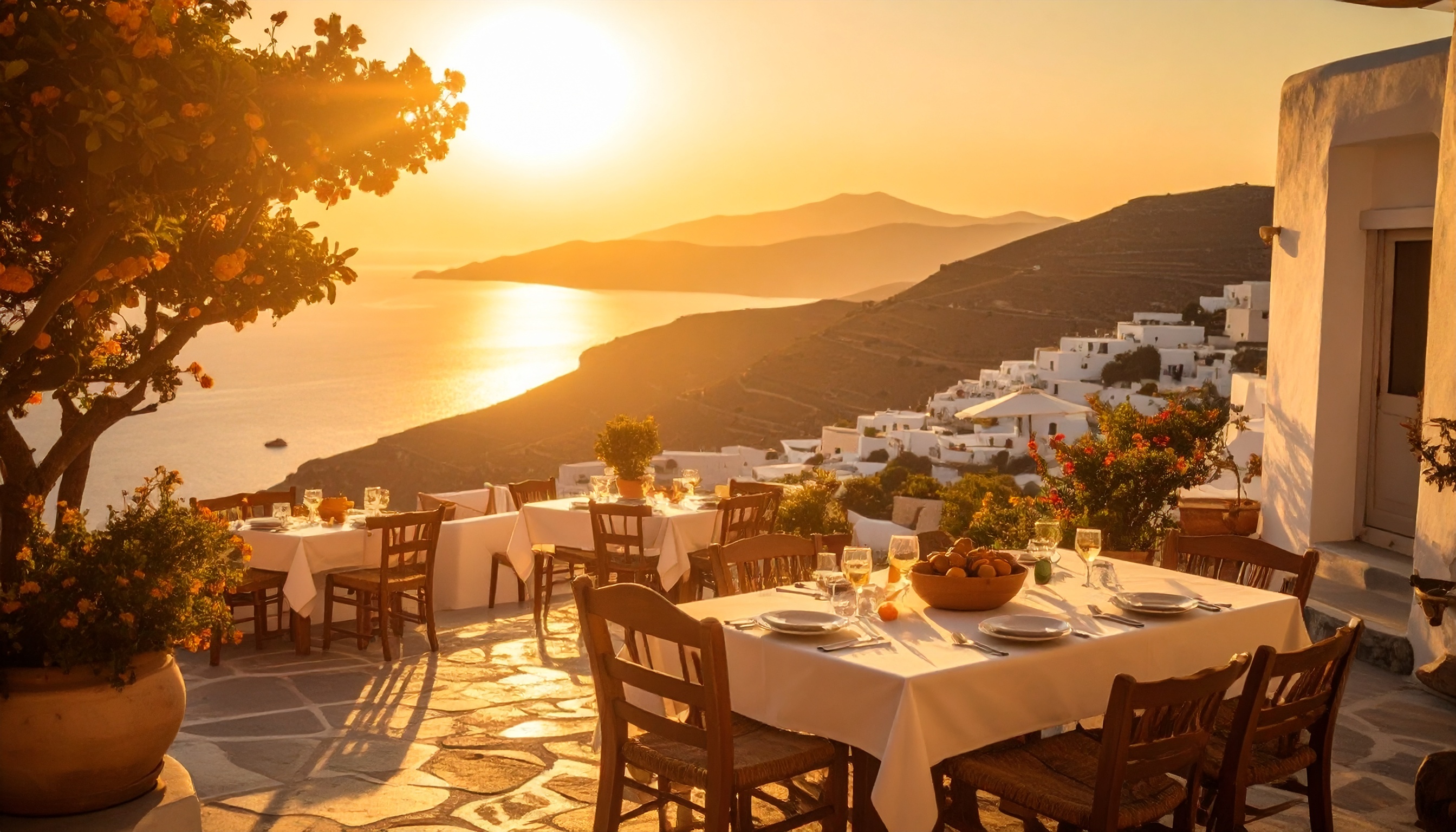 Piatti tipici e panorama costiero dell’isola di Amorgos